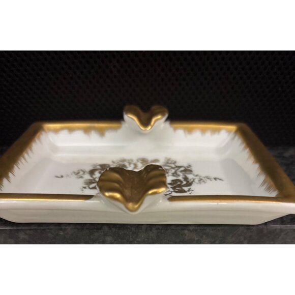 Vintage Porcelain Gold-Trim Ashtray Dish With Floral Design France Hand Painted - Picture 4 of 11